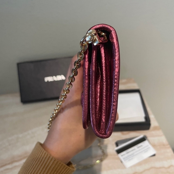 AUTHENTIC Prada Long Tessuto Burgundy Wallet Crossbody WOC - Picture 6 of 12